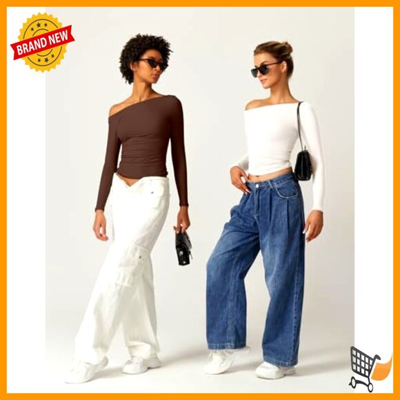 Sexy Off Shoulder Long Sleeve Ruched Fitted Top Double Lined Y2K Chic - Picture 6 of 7